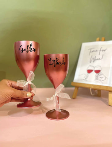 Unbreakable Wine Glass with Customisable Name - Set of 2 Rose Gold