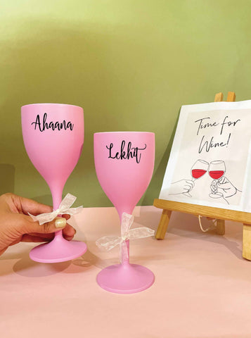 Unbreakable Wine Glass with Customisable Name - Set of 2 Blush Pink