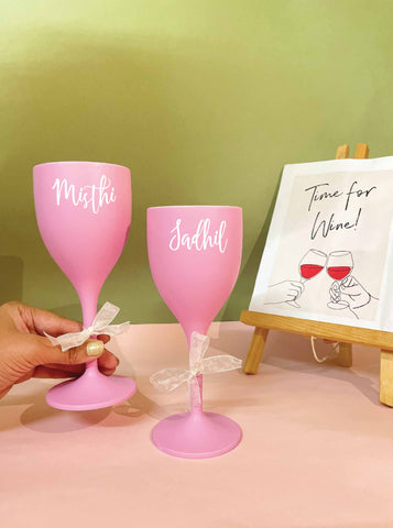 Unbreakable Wine Glass with Customisable Name - Set of 2 Blush Pink