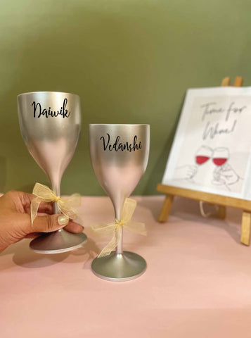 Unbreakable Wine Glass with Customisable Name - Set of 2  Silver