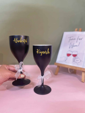 Unbreakable Wine Glass with Customisable Name - Set of 2 Matte Black