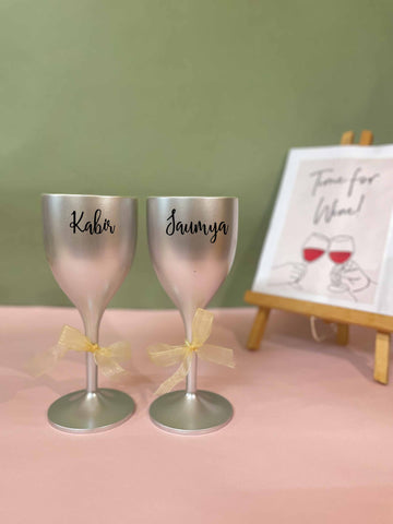 Unbreakable Wine Glass with Customisable Name - Set of 2  Silver