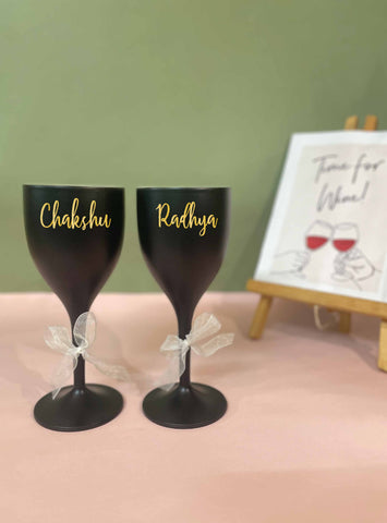 Unbreakable Wine Glass with Customisable Name - Set of 2 Matte Black