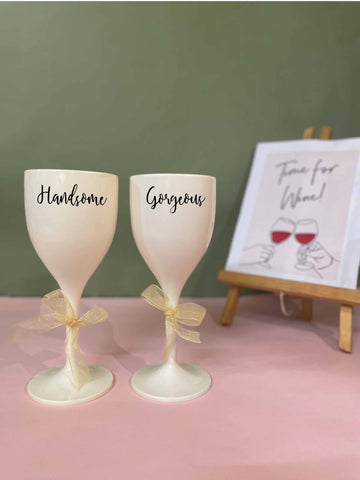 Non Breakable Couple Wine Glass Gift Set - Handsome & Gorgeous Wine Glasses - Set of 2 - White