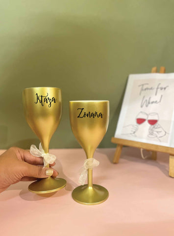 Unbreakable Wine Glass with Customisable Name - Set of 2 Gold