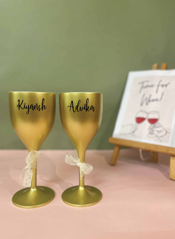 Unbreakable Wine Glass with Customisable Name - Set of 2 Gold