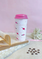 Designer Cup by Chirpy Cups with coffee & sipper lids - Tangled Hearts