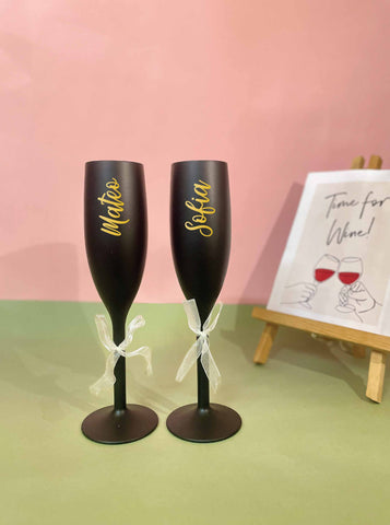 Unbreakable Champagne Flutes with Customisable Name - Set of 2 Matte Black