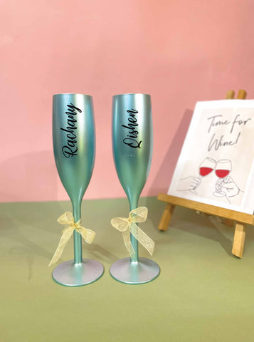 Unbreakable Champagne Flutes with Customisable Name - Set of 2 Powder blue