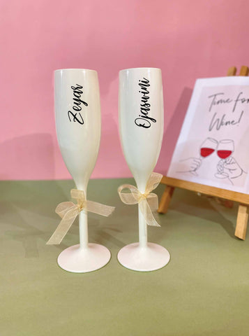 Unbreakable Champagne Flutes with Customisable Name - Set of 2 Ivory white