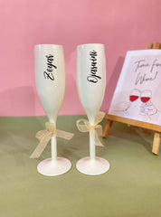 Unbreakable Champagne Flutes with Customisable Name - Set of 2 Ivory white