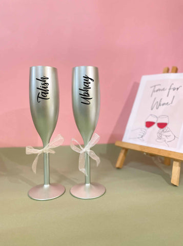 Unbreakable Champagne Flutes with Customisable Name - Set of 2 Mint Green