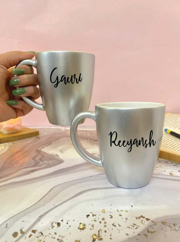 Unbreakable Mug with Customisable Name - Set of 2 Silver