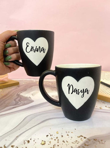 Unbreakable Designer Chalkboard Coffee Mugs with Customisable Name - Set of 2