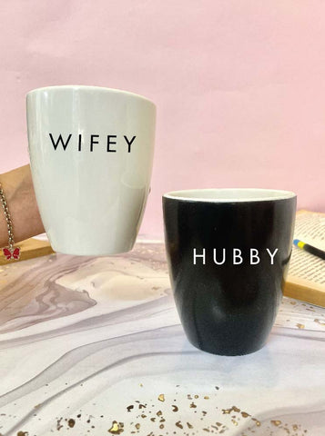 UNBREAKABLE COUPLE MUGS- HUBBY & WIFEY